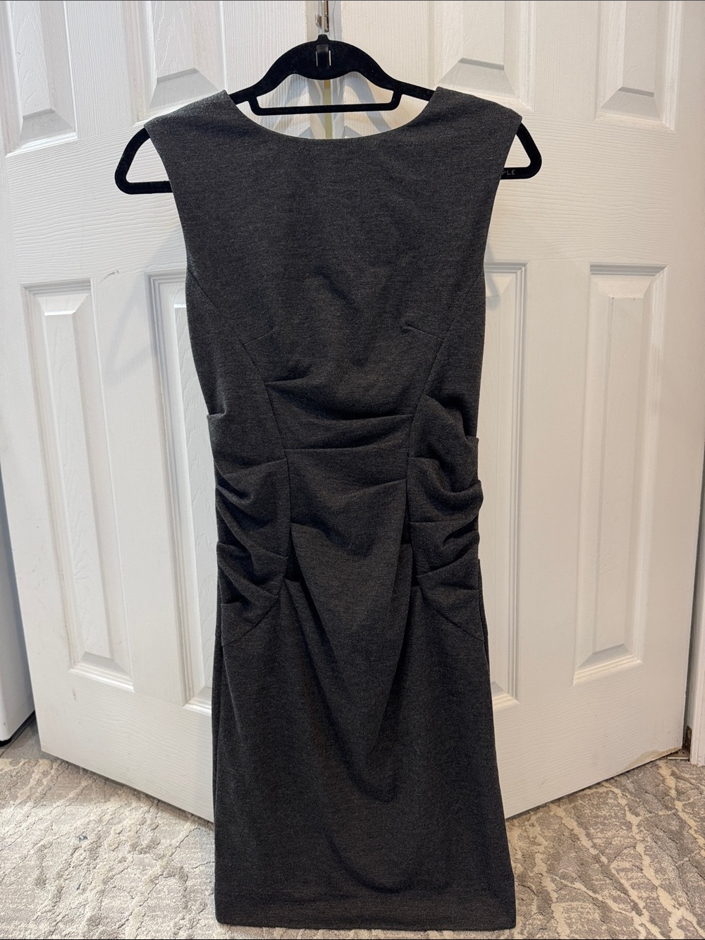 Artelier Nicole Miller Charcoal Sleeveless Midi Dress with Side Ruching